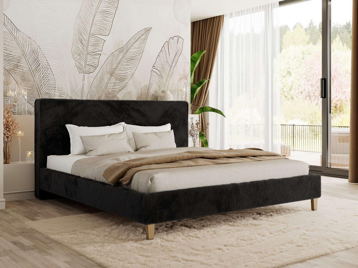 ČALÚNENÁ POSTEĽ LUMARO CLASSIC 140/200 - Čierna Plyš - Matrac Multipocket - čierna/jadrový buk, drevo/textil (140/200cm) - MKS