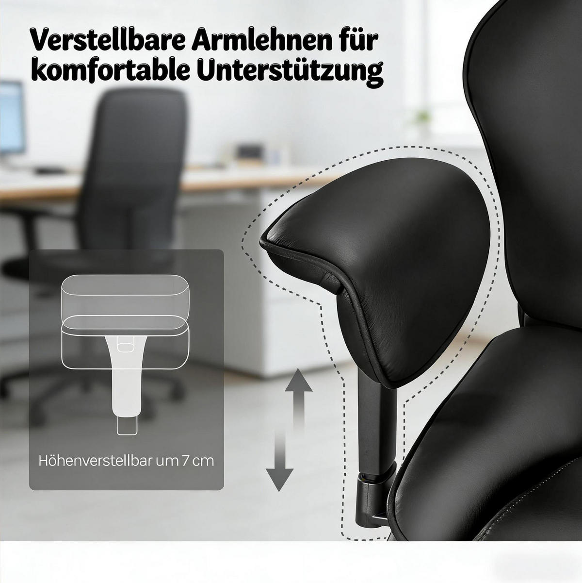 DREHSTUHL 77/71/118-125,5 cm schwarz aus PU mit 3-fach Neigung - Schwarz, Kunststoff (35.5/125.5/77cm) - OKWISH