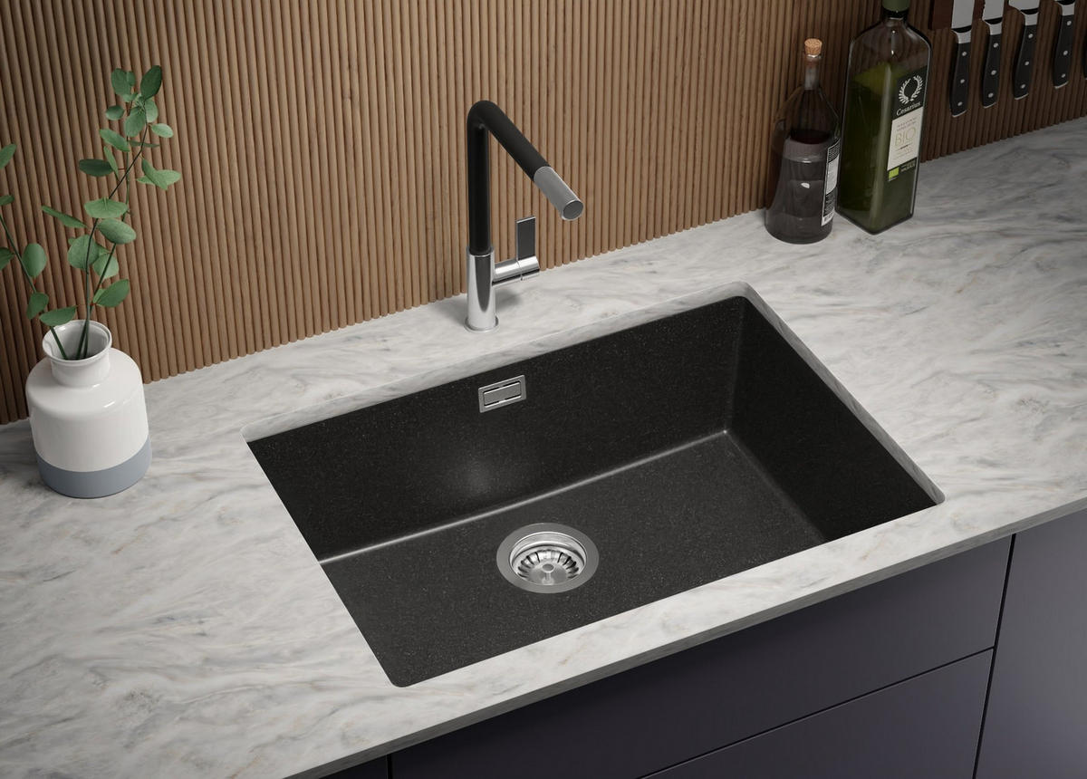 UNTERBAUSPÜLE GRANIT London, 2-er set Anthrazit 66/47 cm, 1 Becken + Ablauf-Set ab 70er Unterschrank - Chromfarben/Anthrazit, Kunststoff (66/20/47cm) - Primagran