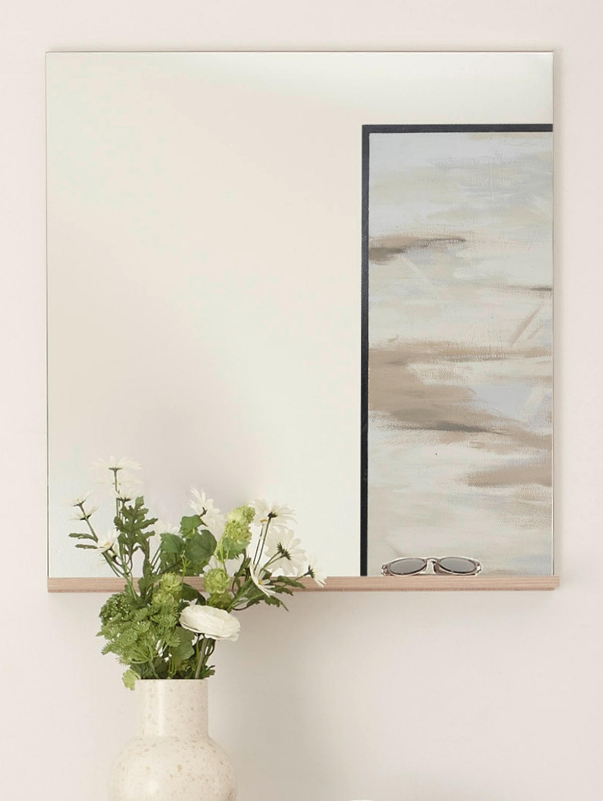 WANDSPIGEL Eiche mit Ablage Garderobenspiegel 75 x 80 cm - Eichefarben, Glas/Holzwerkstoff (75/80/10cm) - Furn.Design