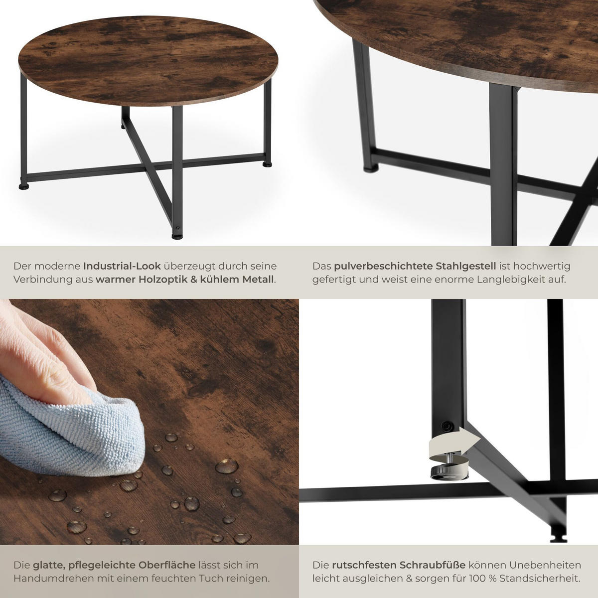 COUCHTISCH Aberdeen, 88,5 x 47 cm, Industrial Holz dunkel, rustikal - Rostfarben, Holz (88.5/88.5/47cm) - tectake