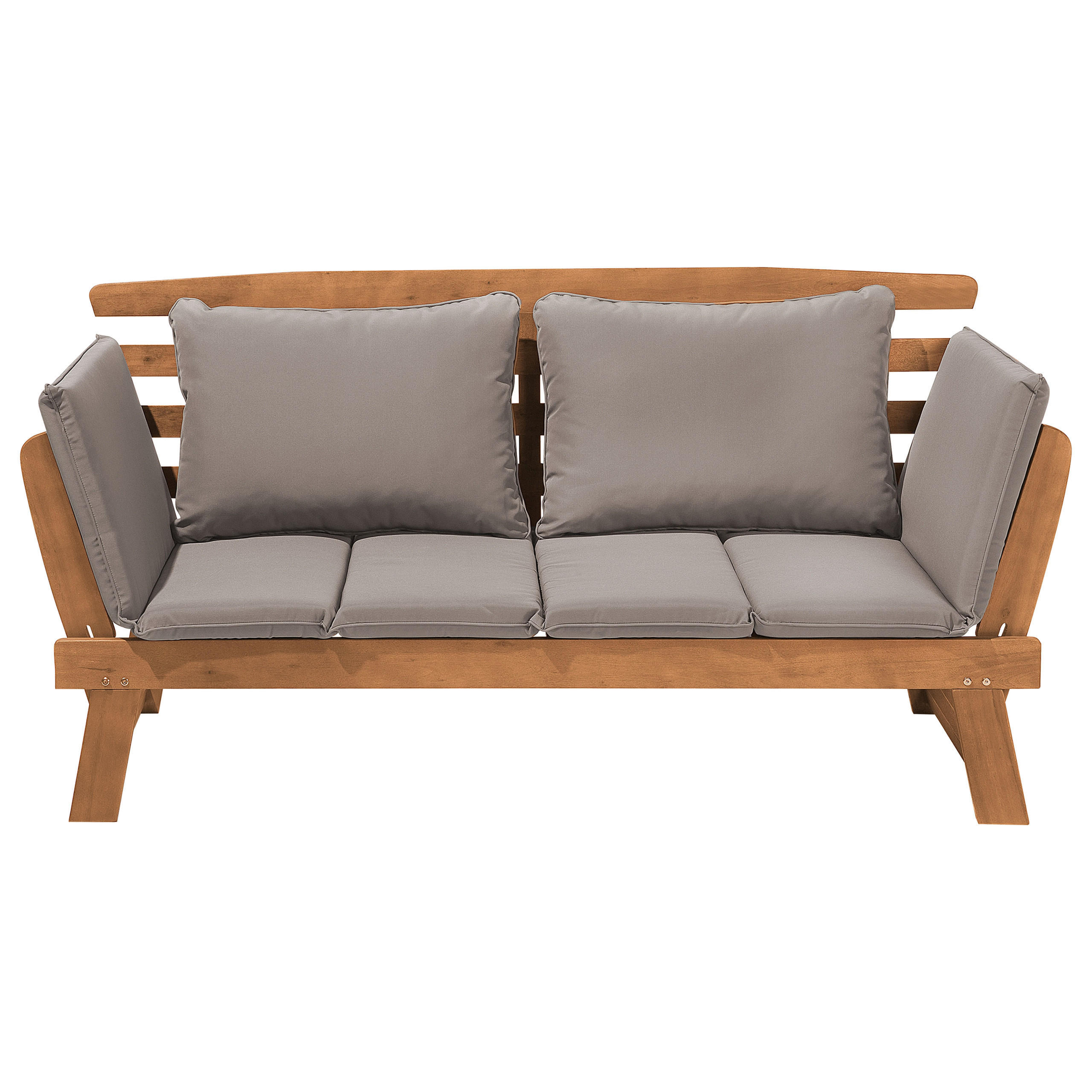GARTENSOFA Eukalyptusholz hellbraun verstellbare Armlehnen 210 cm Portici - Hellbraun, Holz (210/82/66cm) - Beliani
