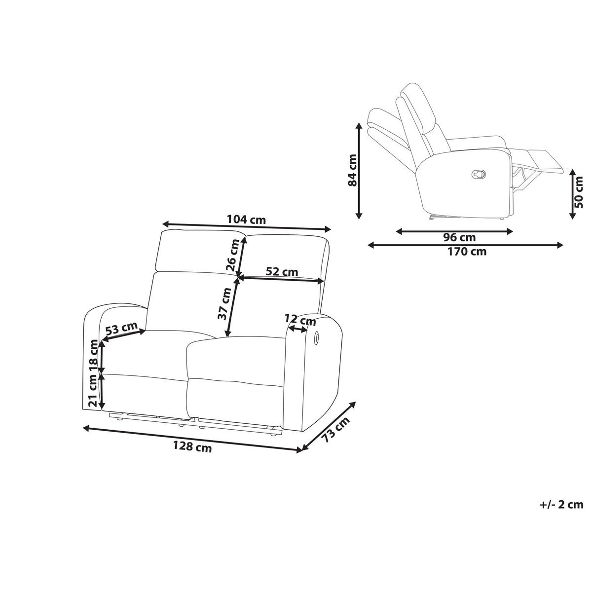 2-SITZER-SOFA Samtstoff creme manuell verstellbar Verdal - Weiß, Textil (128/102/73cm) - Beliani