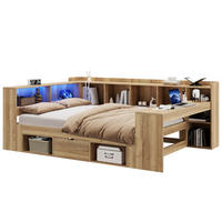 KINDERBETT Liegefläche 140/200 cm aus MDF mit LED, USB-Anschluss und Schreibtisch - Naturfarben, Holzwerkstoff (140/200cm) - BEAOK