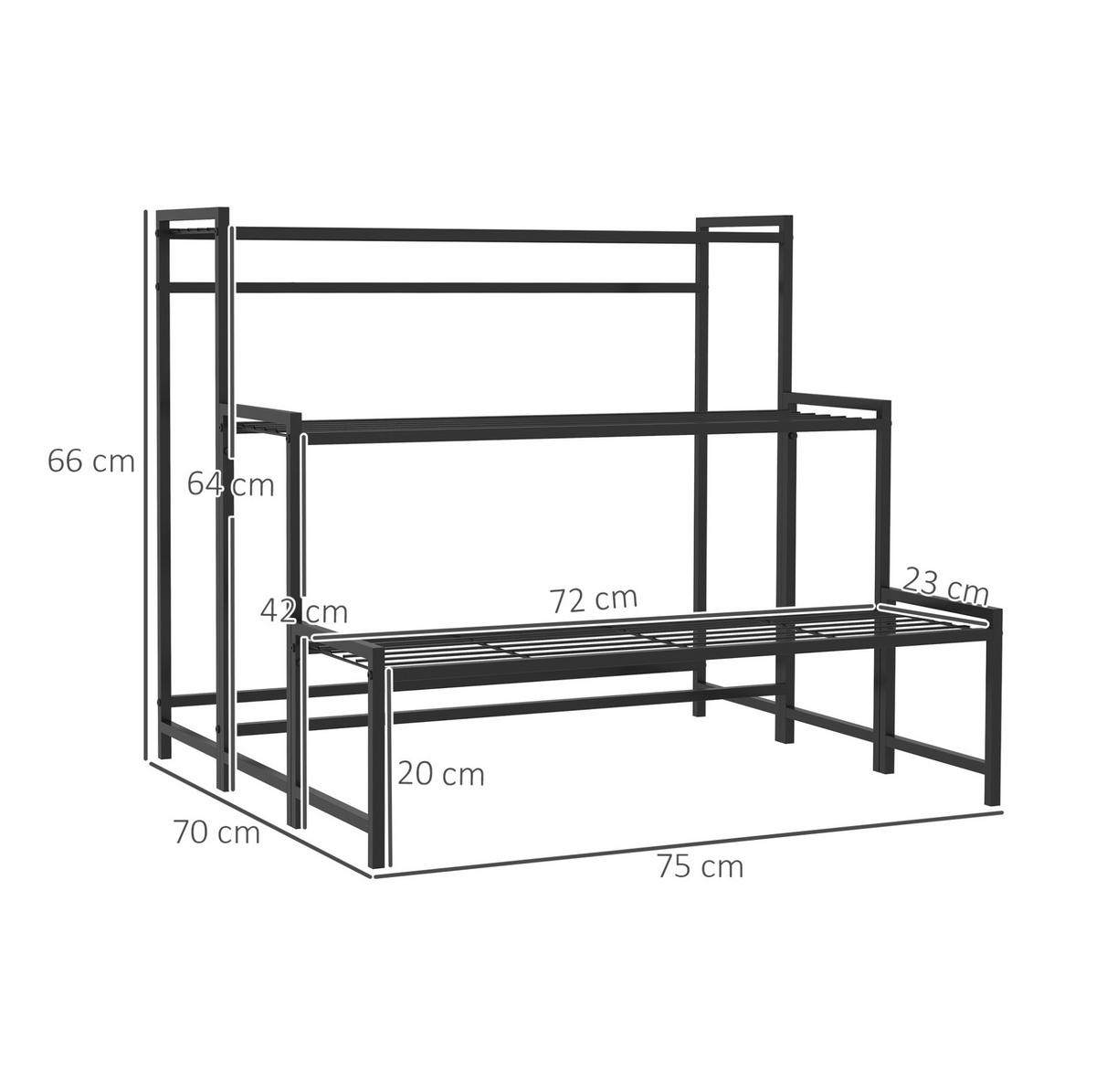 STOJAN na kvety 75/70/66 cm čierny trojúrovňový z kovu - čierna, kov (70/66/75cm) - OKWISH