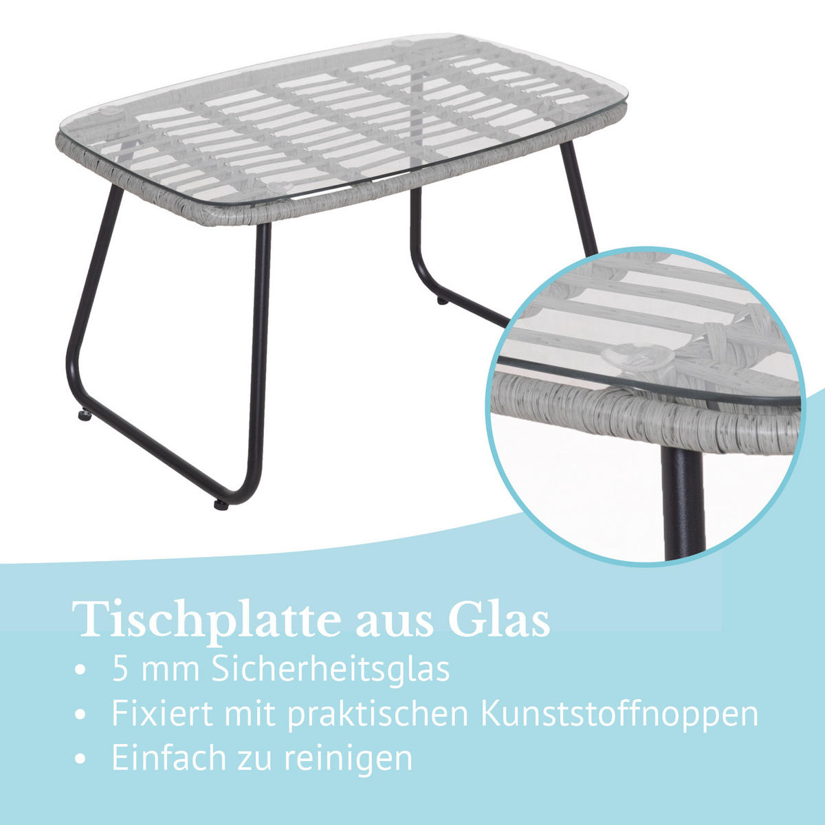GARTENSET Capri Hellgrau - Dunkelgrau/Hellgrau, Kunststoff - SVITA