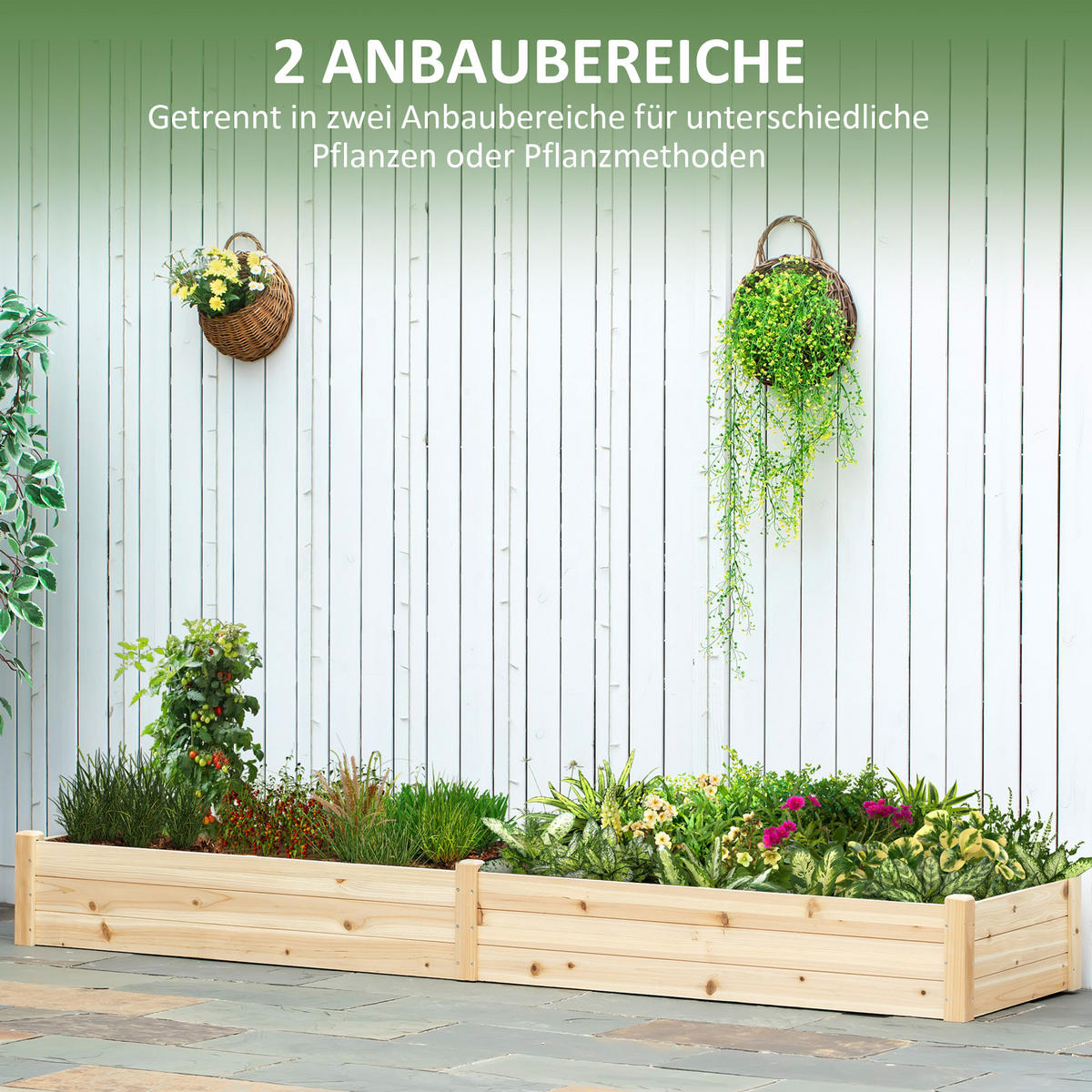 GARTENBEET, Naturfarben - Naturfarben, Holz (61.5/27/244cm) - Outsunny
