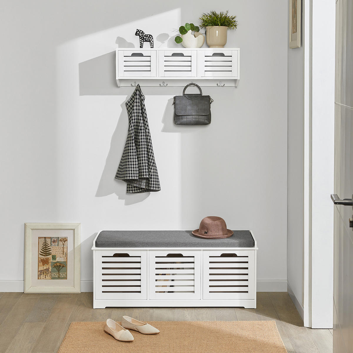 SCHUHBANK Weiß - Weiß, Holzwerkstoff (105/43/35cm) - SoBuy