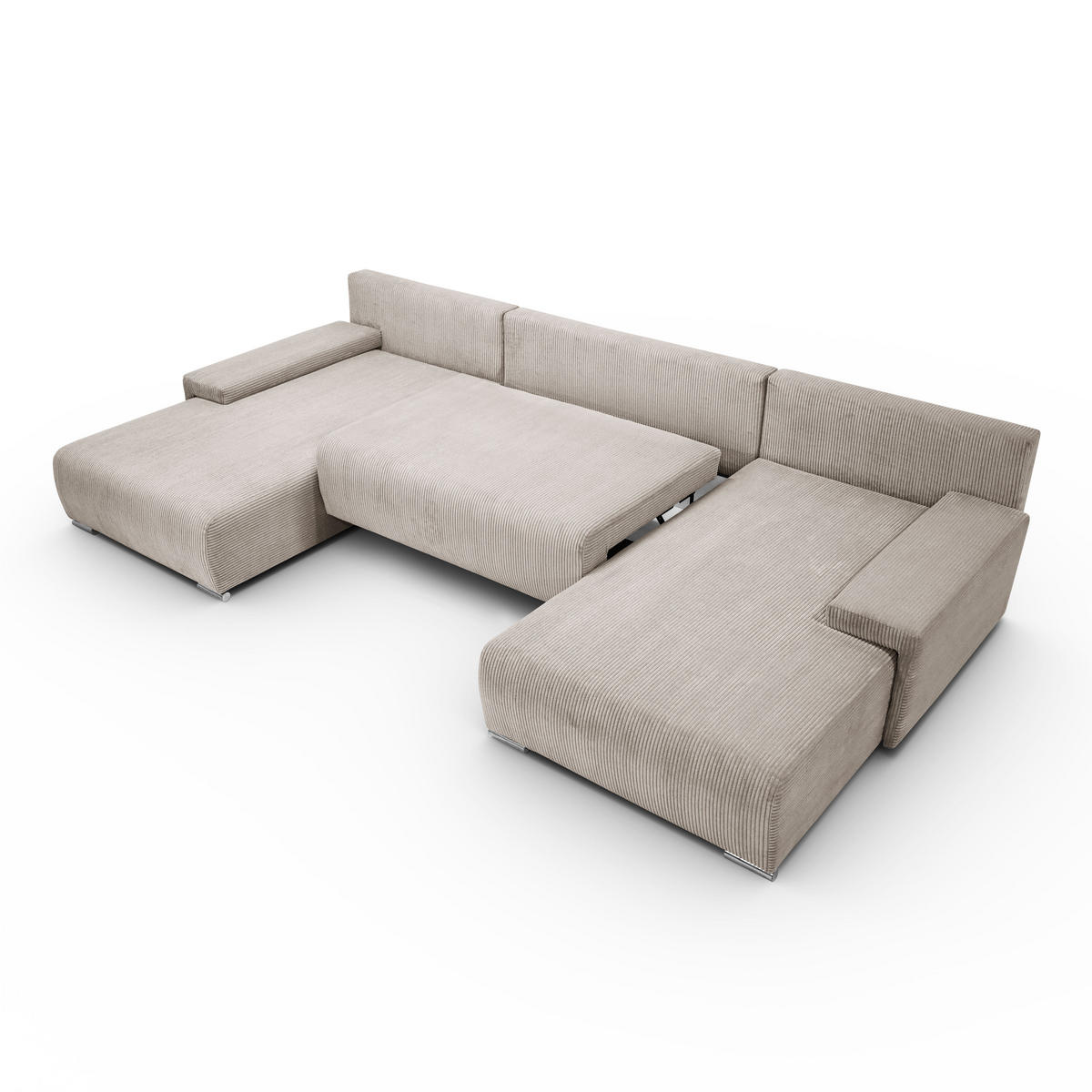 ECKSOFA U-Form Livorno Schlaffunktion Cord-Stoff Beige - Beige, Holz/Kunststoff (348/93/188cm) - Kaiser Möbel