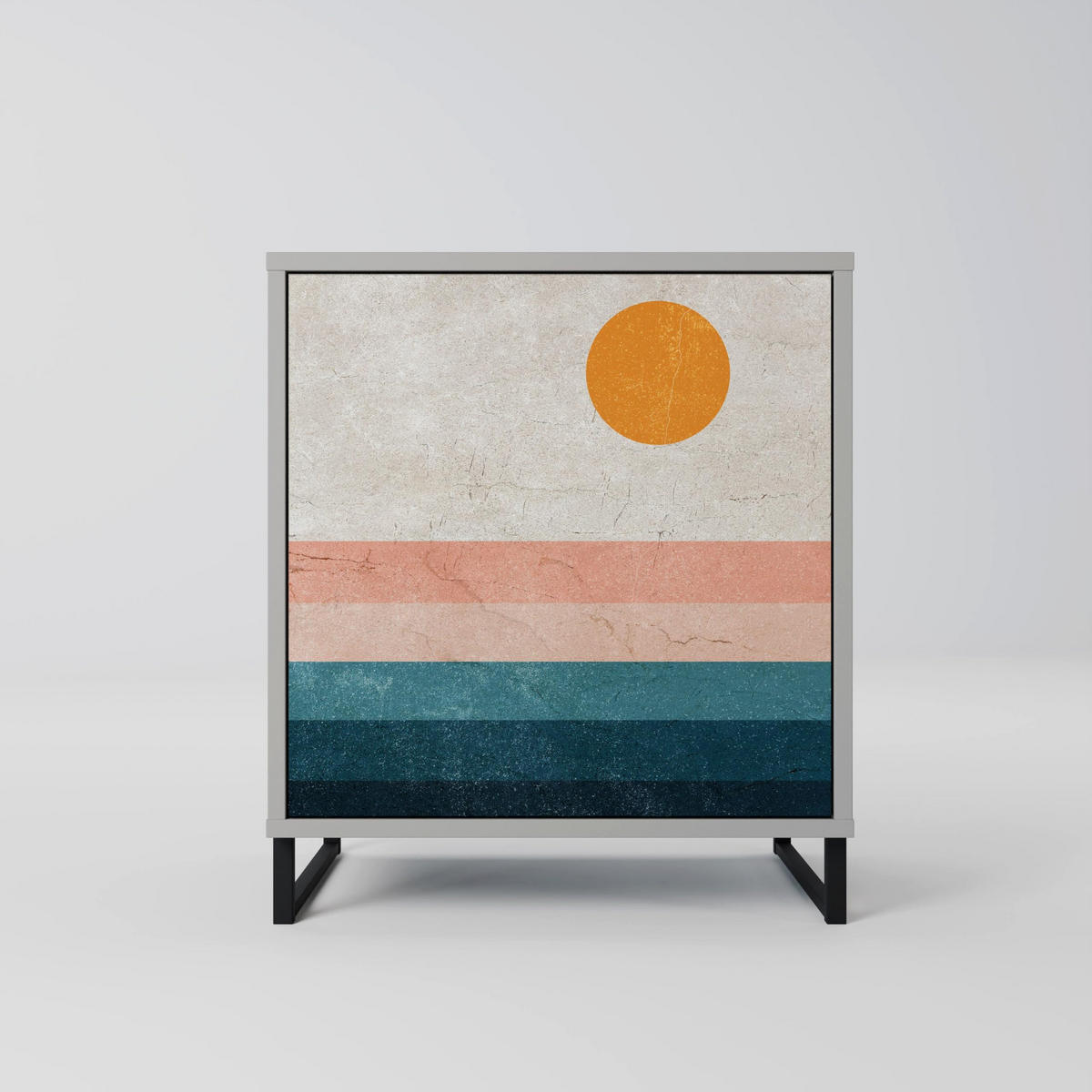 SIDEBOARD TWO HALVES, Grau, 57,5x42x70,5 cm, Schwarze Metall-Sternfüße - Multicolor/Schwarz, Holzwerkstoff/Metall (57.5/70.5/42cm) - SpaceRebels