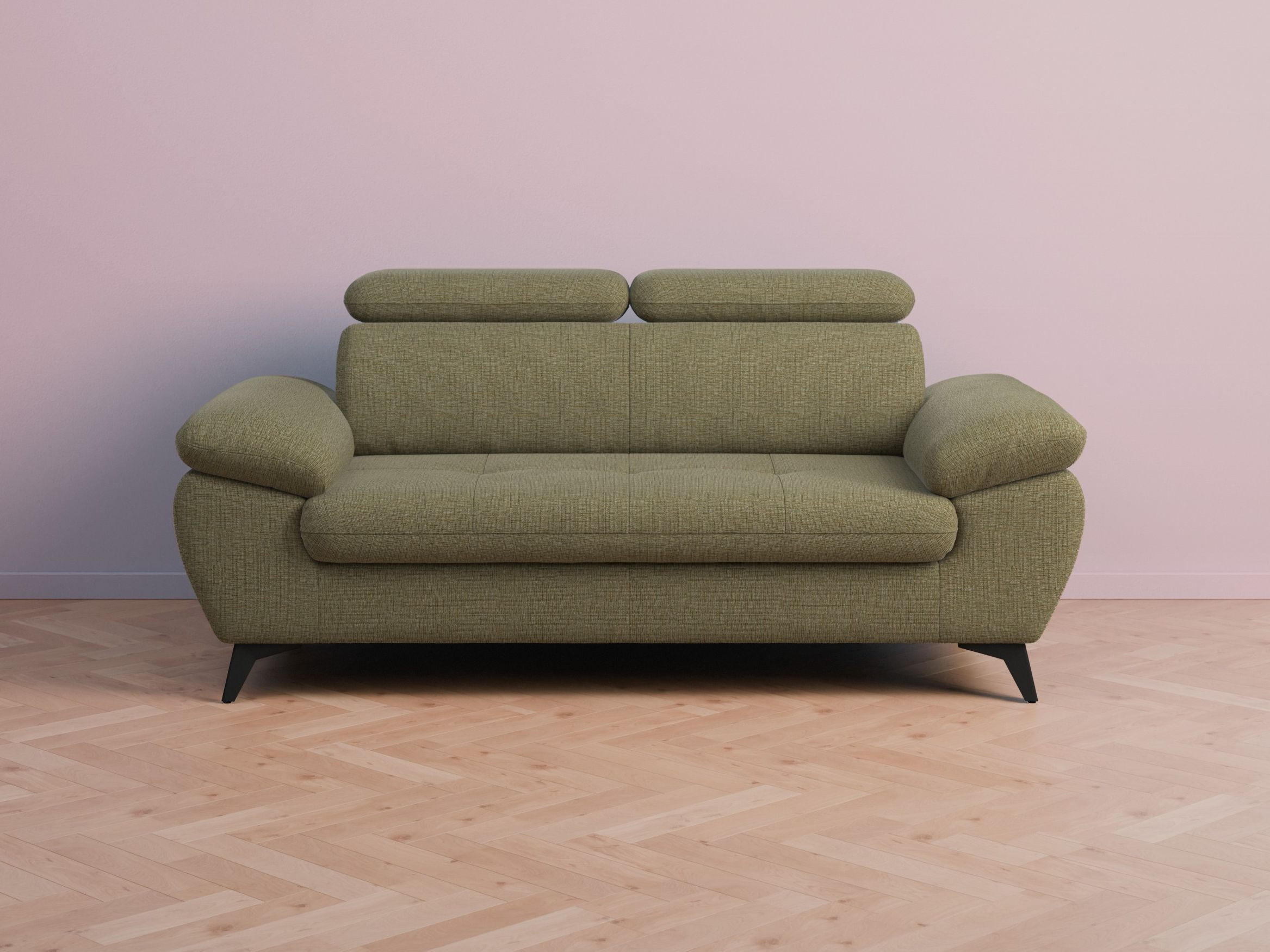 2,5-SITZER Karlstad Chenille Grün verstell. Kopfstützen B 194 cm - Jadegrün, Kunststoff/Textil (194/84/100cm) - foamnova