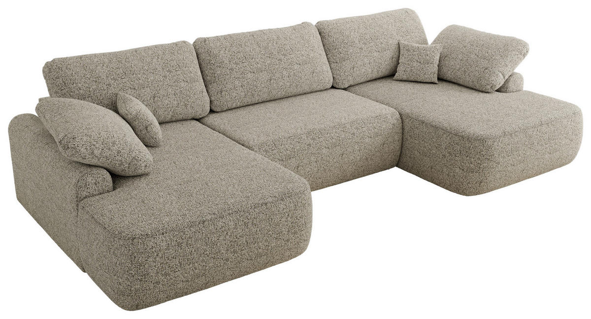 WOHNLANDSCHAFT CUBO U Beige Struktur - Beige/Schwarz, Kunststoff/Textil (370/100/187cm) - MKS