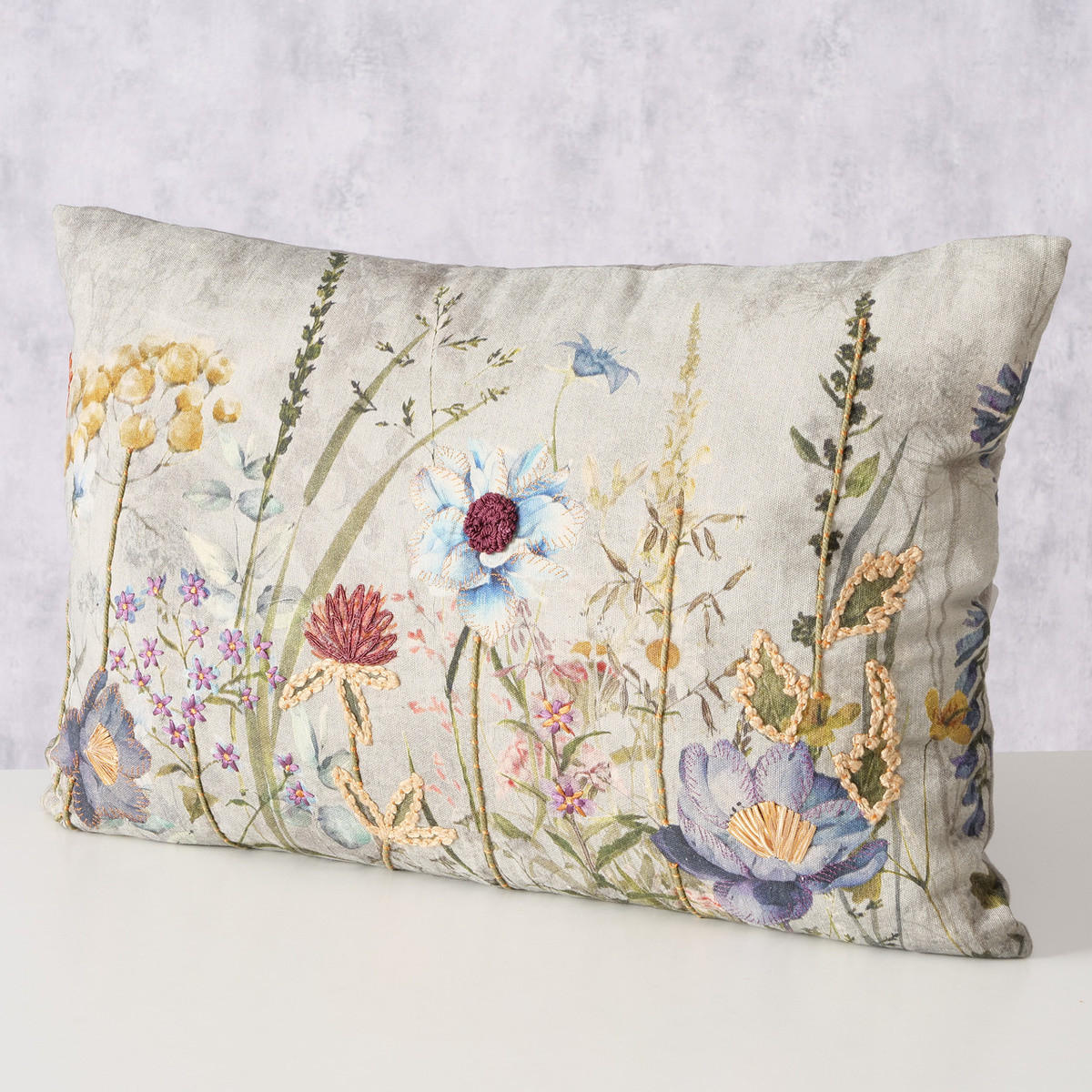 DEKOKISSEN Blumenmuster Blomster 60/40/16 cm - Beige, Naturmaterialien (40/60cm) - Boltze Home