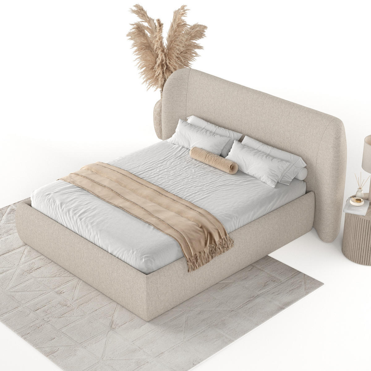 POLSTERBETT Bellano mit Stauraum 200/200 cm Hellbeige im Megan Stoff - Sandfarben/Schwarz, Holz/Holzwerkstoff (200/200cm) - AltaBeds