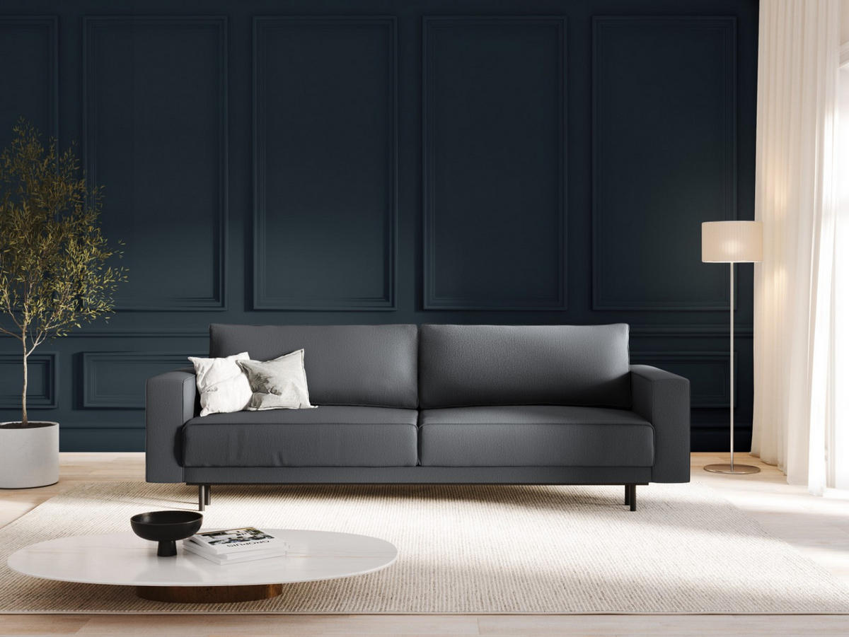 AUSKLAPPBARES-SOFA mit Bettkasten Caro aus strukturiertem Stoff dunkelgrau 3 Sitzplätze - Dunkelgrau, Textil (97/93/236cm) - Micadoni