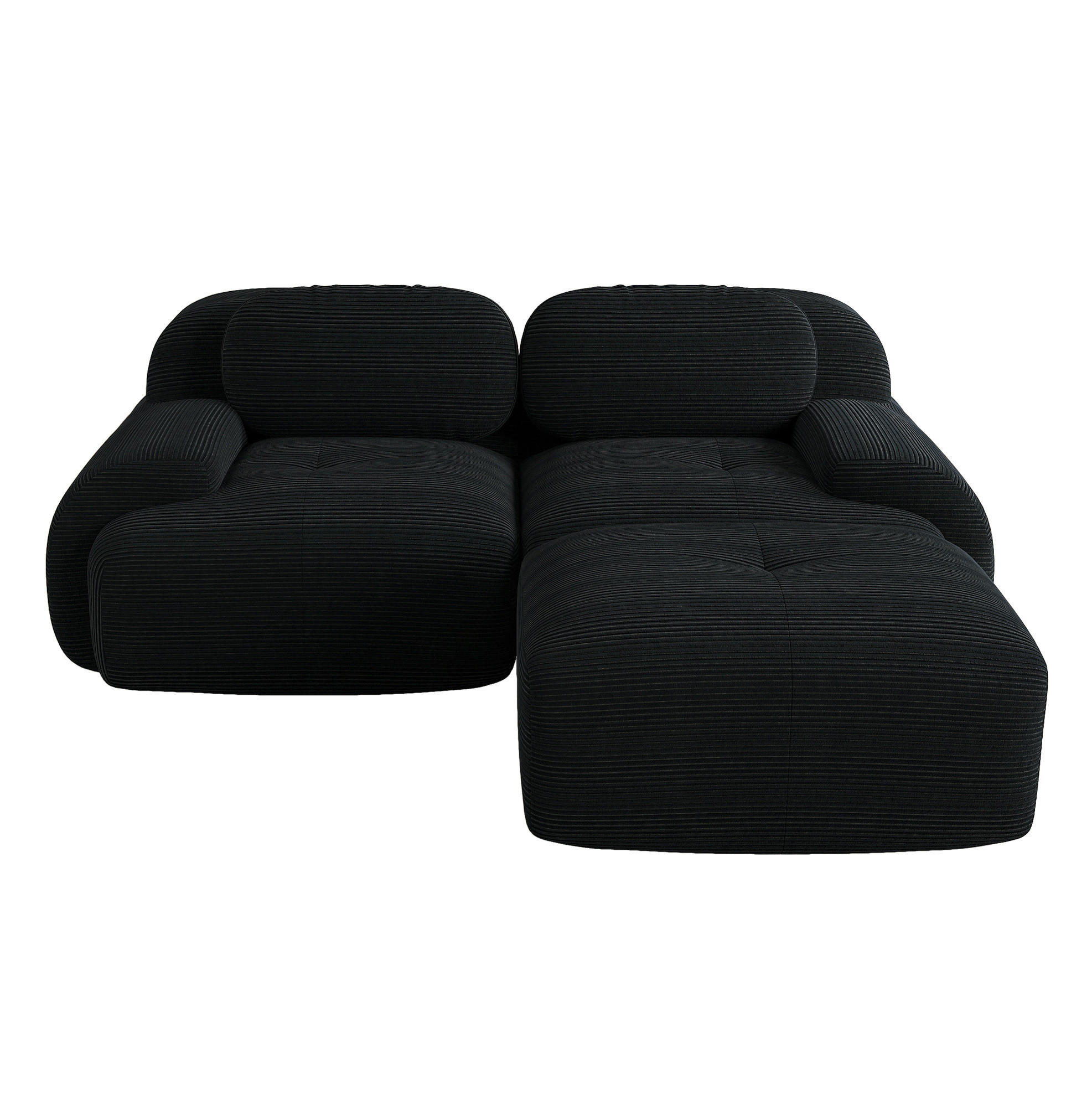2-SITZER-SOFA Ecksofa 208/178/75 cm schwarz aus Cordstoff modular und montagefrei - Schwarz, Textil (178/75/208cm) - OKWISH