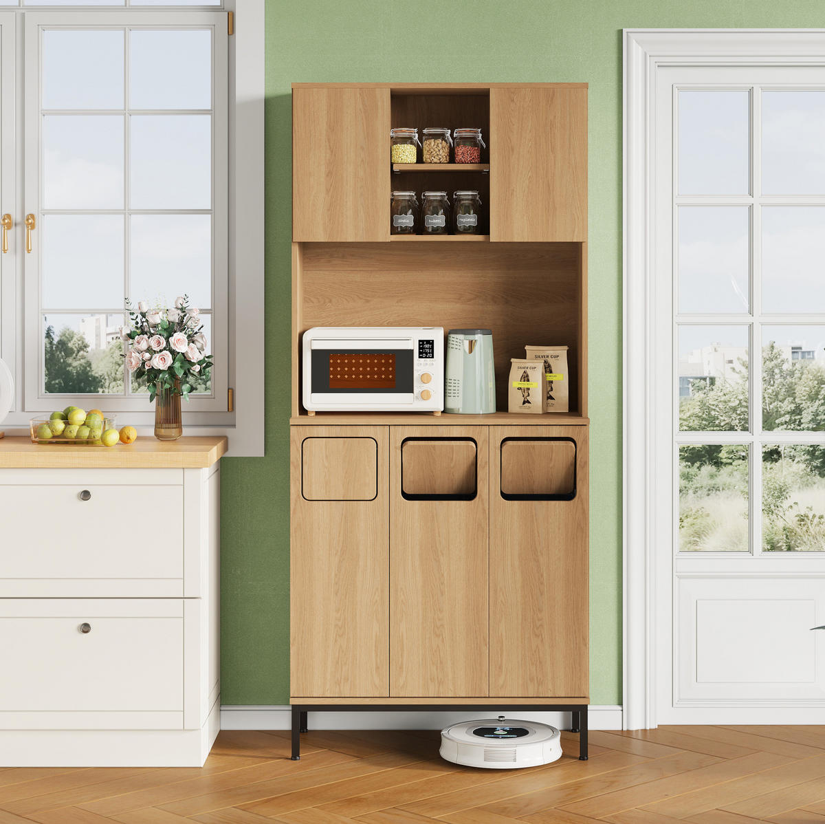 BUFFET 80/35/181 cm natur aus MDF mit Mülltrennung - Naturfarben, Holzwerkstoff (80/181/35cm) - OKWISH