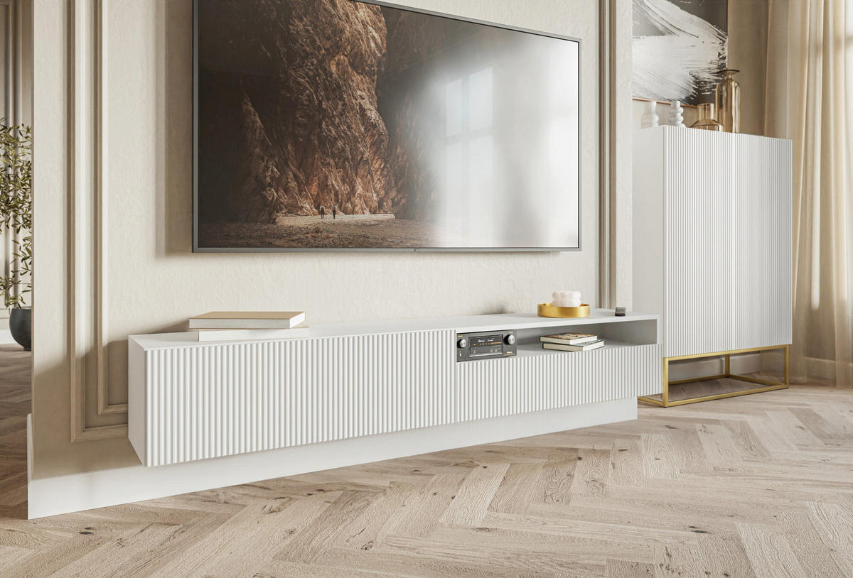 TV-HÄNGEBOARD Veldio Weiß mit offenem Fach 175 cm - Weiß, Holzwerkstoff (175/28.5/31.6cm) - Selsey