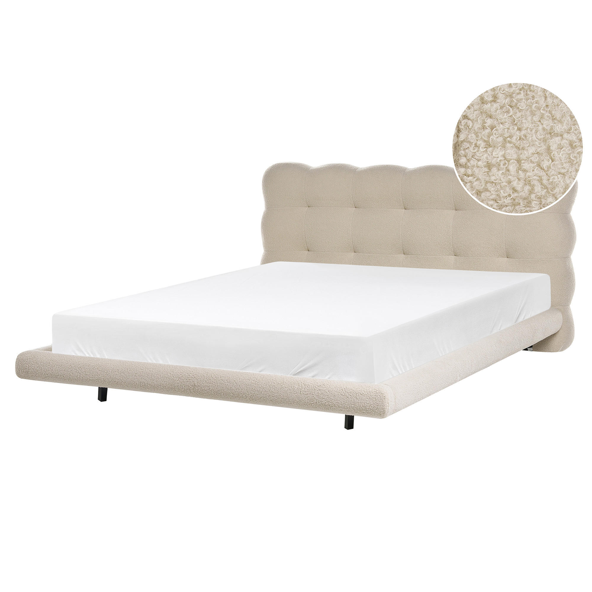 POSTELJA z letvenim dnom 160/200 bouclé bež Soulisse - črna/bež, tekstil (160/200cm) - Beliani