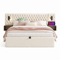 POLSTERBETT 180/200 mit Bettkasten, Nachttischen und USB in Beige - Beige/Grau, Holzwerkstoff/Textil (180/200cm) - EVRYAE
