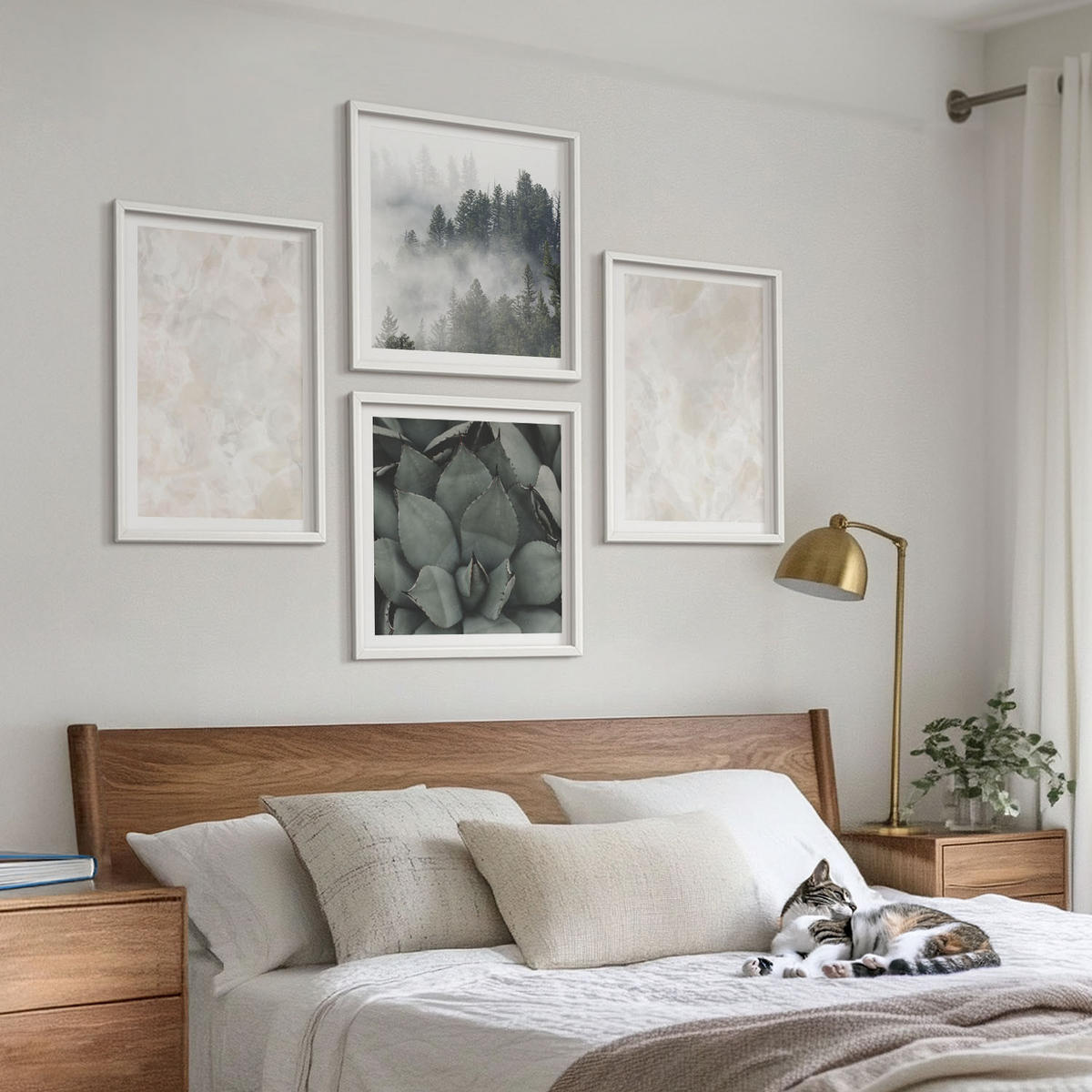 WANDBILDER 4er-Set - 50x50 cm & 40x60 cm Weißer Rahmen - Steinpastellmarmor - Weiß, Kunststoff (50/50cm) - ArtPrintCave