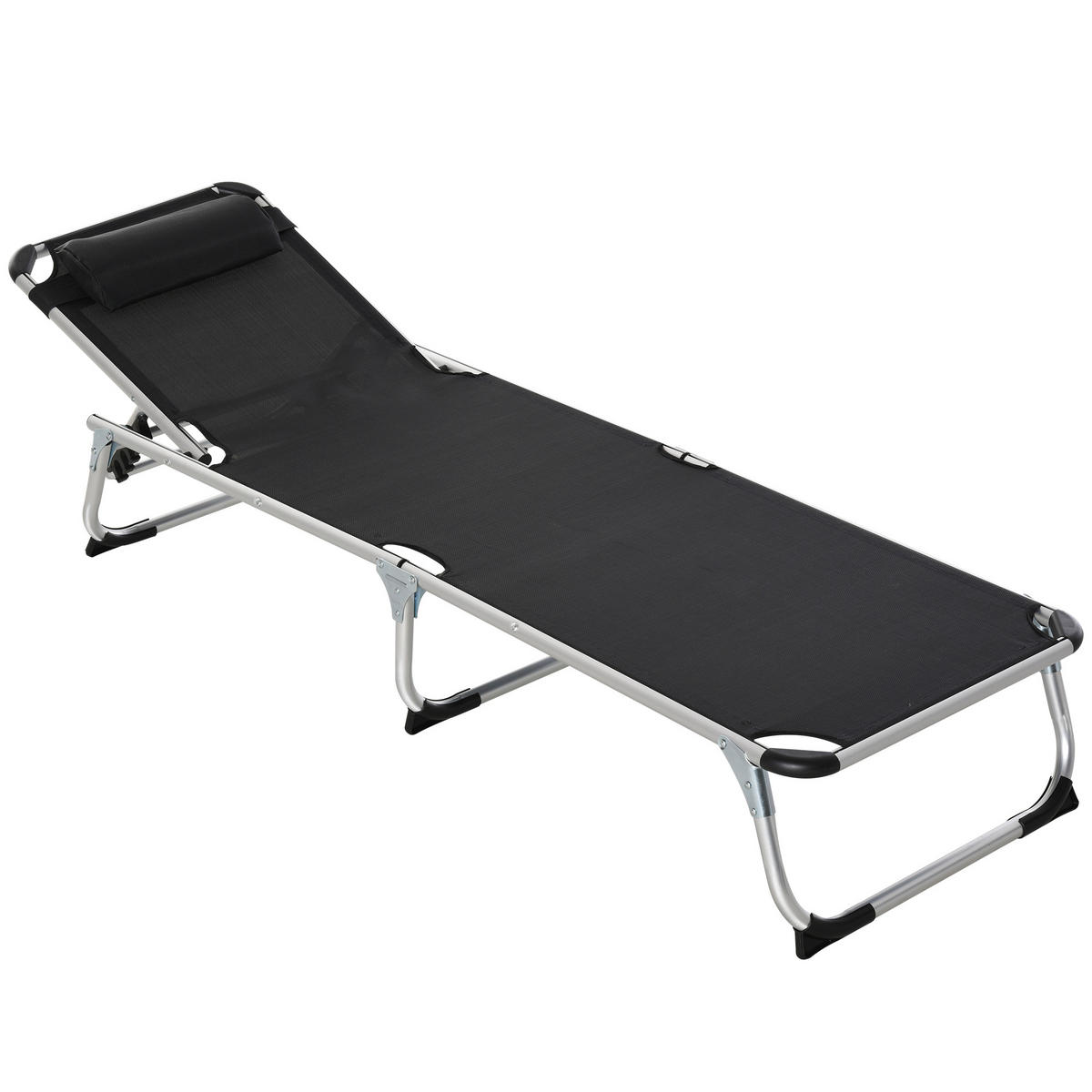 SONNENLIEGE DE-07647 4-stufig verstellbar, faltbar, mit Kopfkissen Schwarz - Schwarz, Metall (60/76/165cm) - ComfortXL
