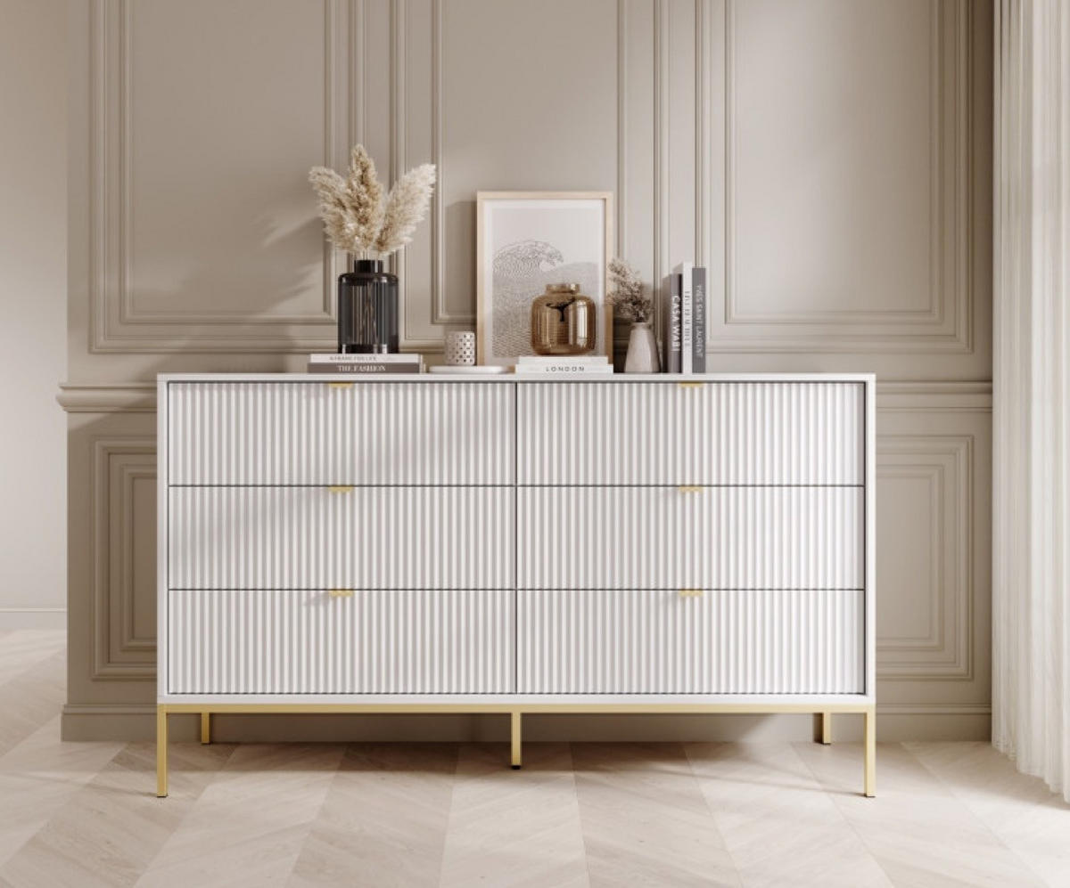 SIDEBOARD Weiß KS154 Glamour Stil Goldfarben - Weiß, Holzwerkstoff (154/91/39cm) - Sepro Meble