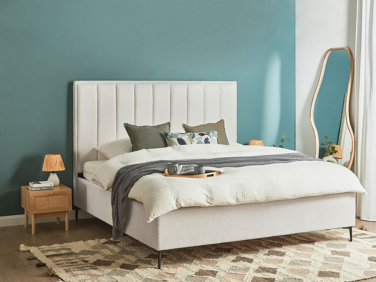 BETT mit Stauraum 180/200 cm Cremeweiß Sezanne - Schwarz/Weiß, Textil (180/200cm) - Beliani