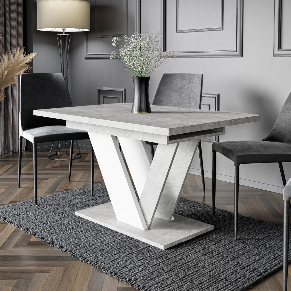 ESSTISCH Grau Betonoptik und Weiß Ausziehbar 120 - 160 cm - Weiß/Grau, Holzwerkstoff (120/80/76cm) - PROSPERO