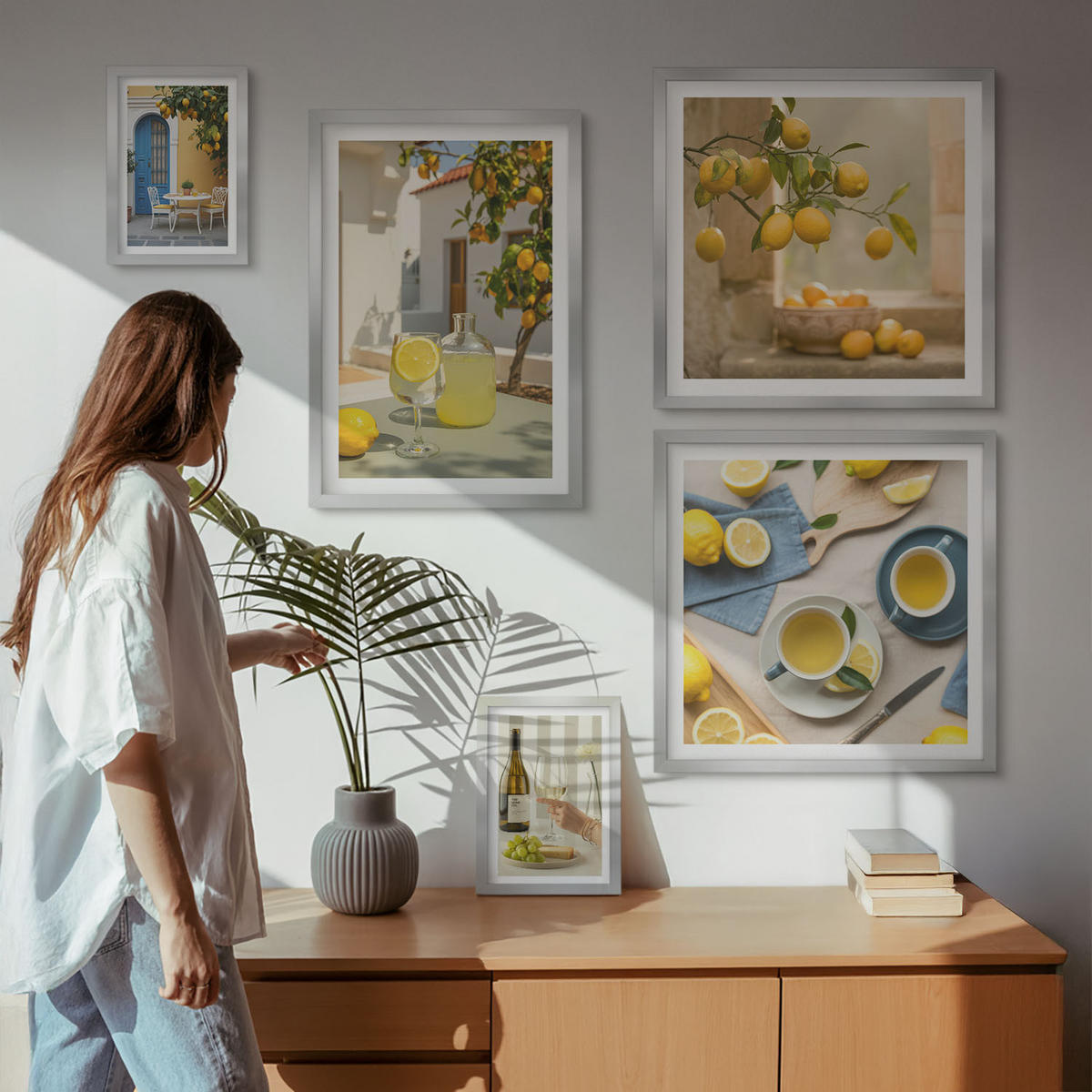 WANDBILDER 5er Set - 50x50 cm & 20x30 cm & 40x60 cm Silberner Rahmen - Patio Sun Limonade - Silberfarben, Kunststoff (40/60cm) - ArtPrintCave
