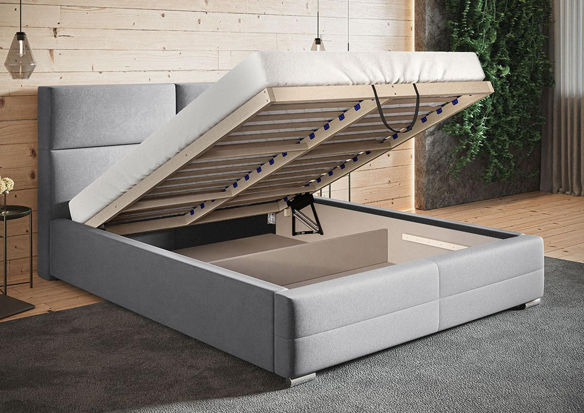 BETT Grau BEN 3 Gepolstert Stoff Plecionka 140x200 cm - Grau, Textil (140/200cm) - Sepro Meble