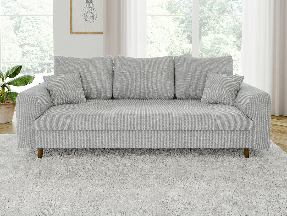 SITZGARNITUR 3+2 Sigurd Hellgrau Chenille - Hellgrau/Braun, Holz/Textil (210/81/93cm) - S-Style Möbel