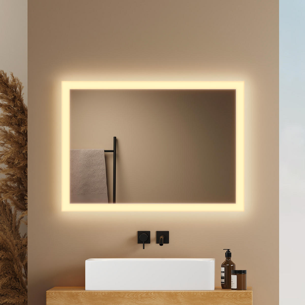 BADSPIEGEL mit Umweltfreundlicher Silberspiegel Beleuchtung 70/50/3,5 cm - Weiß, Glas (50/3.5/70cm) - EMKE