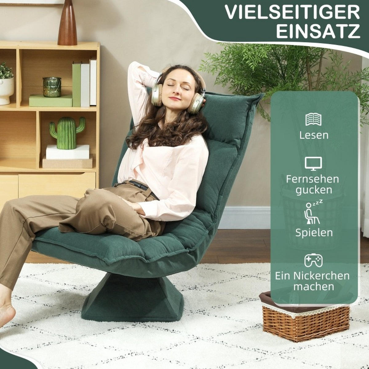 BODENSTUHL drehbar mit verstellbarer Rückenlehne Polyester Green - Grün, Kunststoff (62/95/70cm) - Beauniv