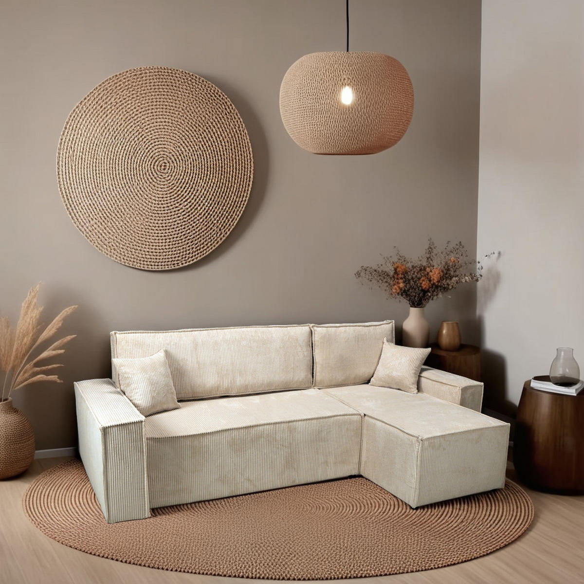 ECKSOFA mit Schlaffunktion/ ELISE, 4 Plätze - Beige - Beige, Textil (144/248cm) - Weber Industries