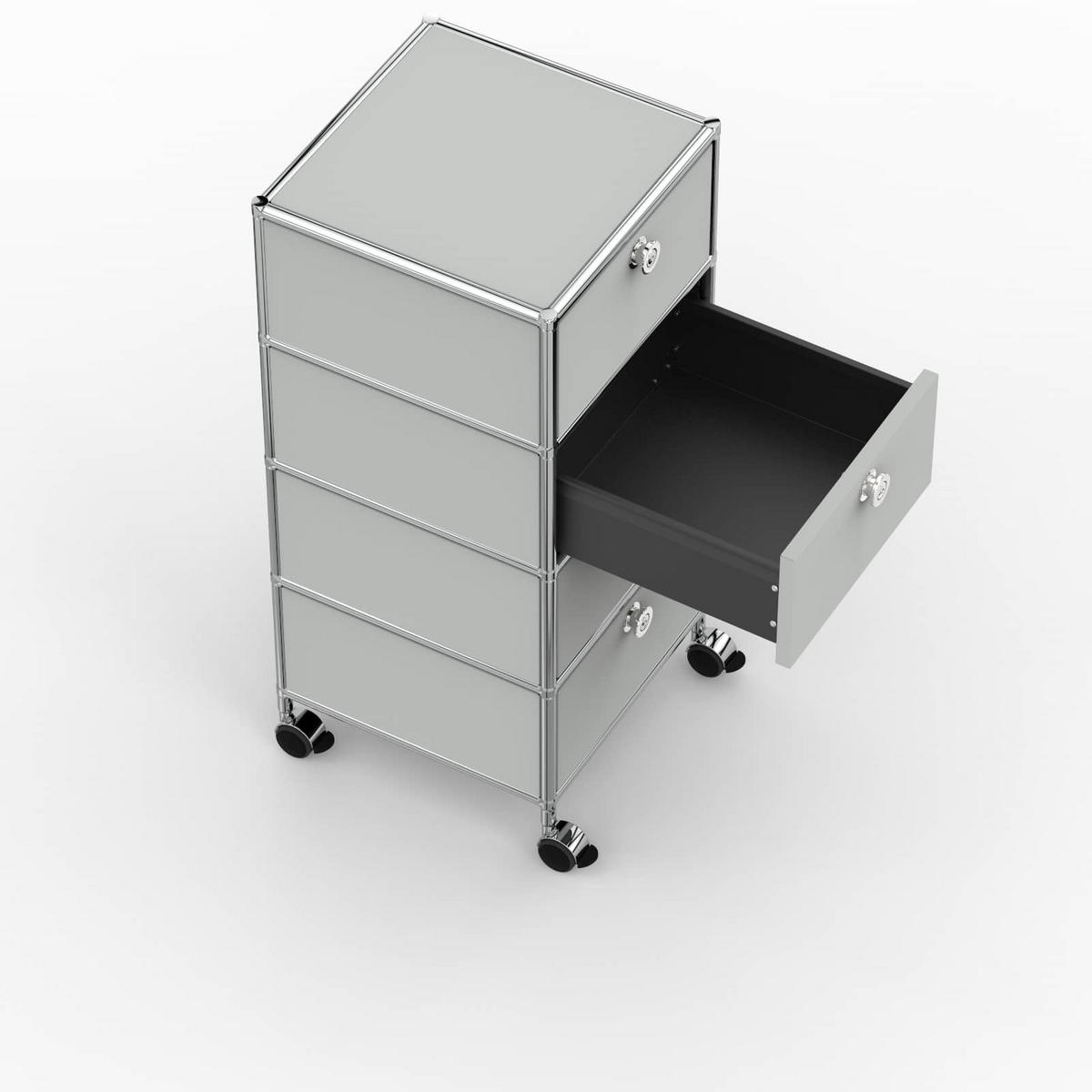 BÜRO-ROLLCONTAINER, Metall, 40 cm, 4 Schubladen, Lichtgrau - Chromfarben/Silberfarben, Metall (40/89.8/39.7cm) - Versee