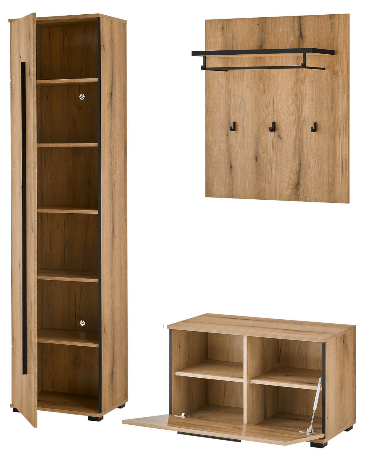 GARDEROBEN-SET Evoke Eiche 4-teilig 140 cm, Flurgarderobe mit Soft-Close - Eichefarben/Dunkelgrau, Holzwerkstoff/Kunststoff (140/200/40cm) - Furn.Design