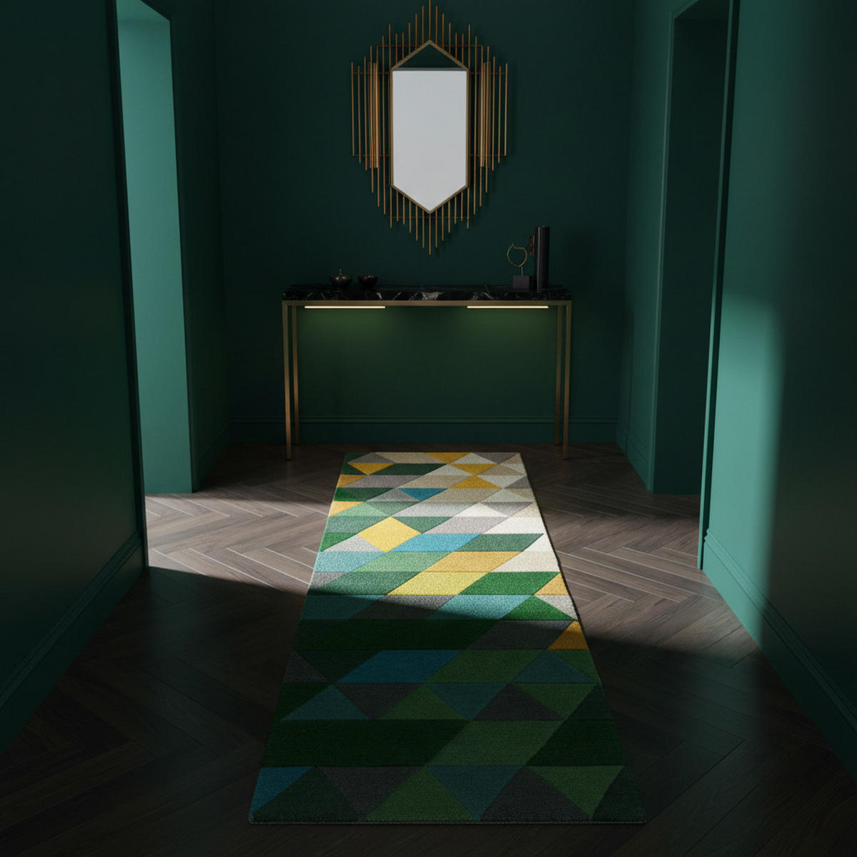 WOLLTEPPICH handgetuftet geometrisch DERWENT HAZEL, Grün-Multi 60x230 cm - Grün, Textil (60/230cm) - KADIMA DESIGN