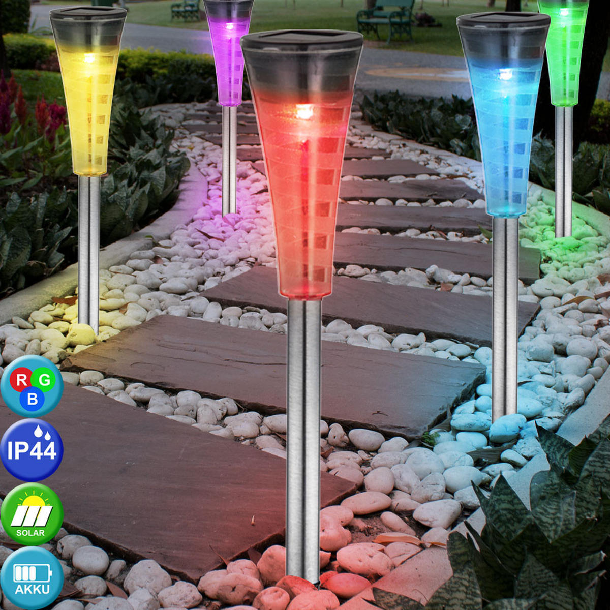 LED AUSSENLEUCHTE Edelstahl Silber RGB 5er Set - Silberfarben, Metall (4/4/27cm) - Globo Lighting