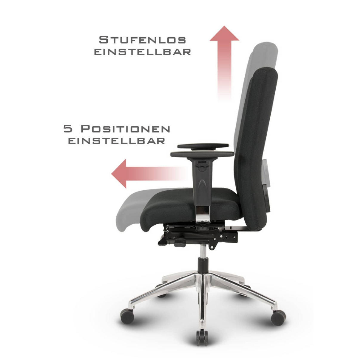 BÜROSTUHL Terox Stoff Schwarz - ergonomisch, 150 kg belastbar, Sitzhöhe 54-66cm - Schwarz, Kunststoff/Textil (65/106/60cm) - Versee