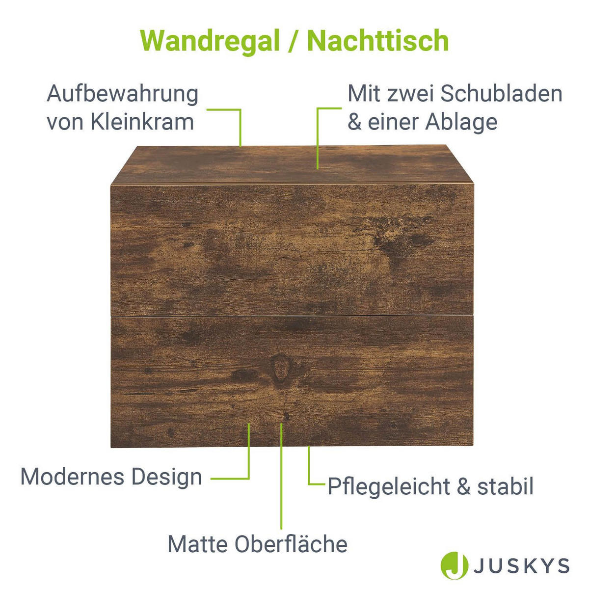 WANDSCHRANK Nachttisch mit 2 Schubladen Holzoptik 40x29x30 cm - Braun, Holz (40/30/29cm) - Juskys