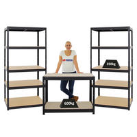WERKBANK Slim Dino höhenverstellbar & 2x SCHWERLASTREGAL Slim Elephant M Set Fachlast bis zu 600 kg Schwarz - Schwarz, Metall (270/180/60cm) - PROREGAL