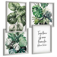 BILDER SET 4er Set - 50x50 cm & 40x60 cm Silberner Rahmen - Dekoration aus grünen tropischen Blättern - Silberfarben, Kunststoff (50/50cm) - TULUP