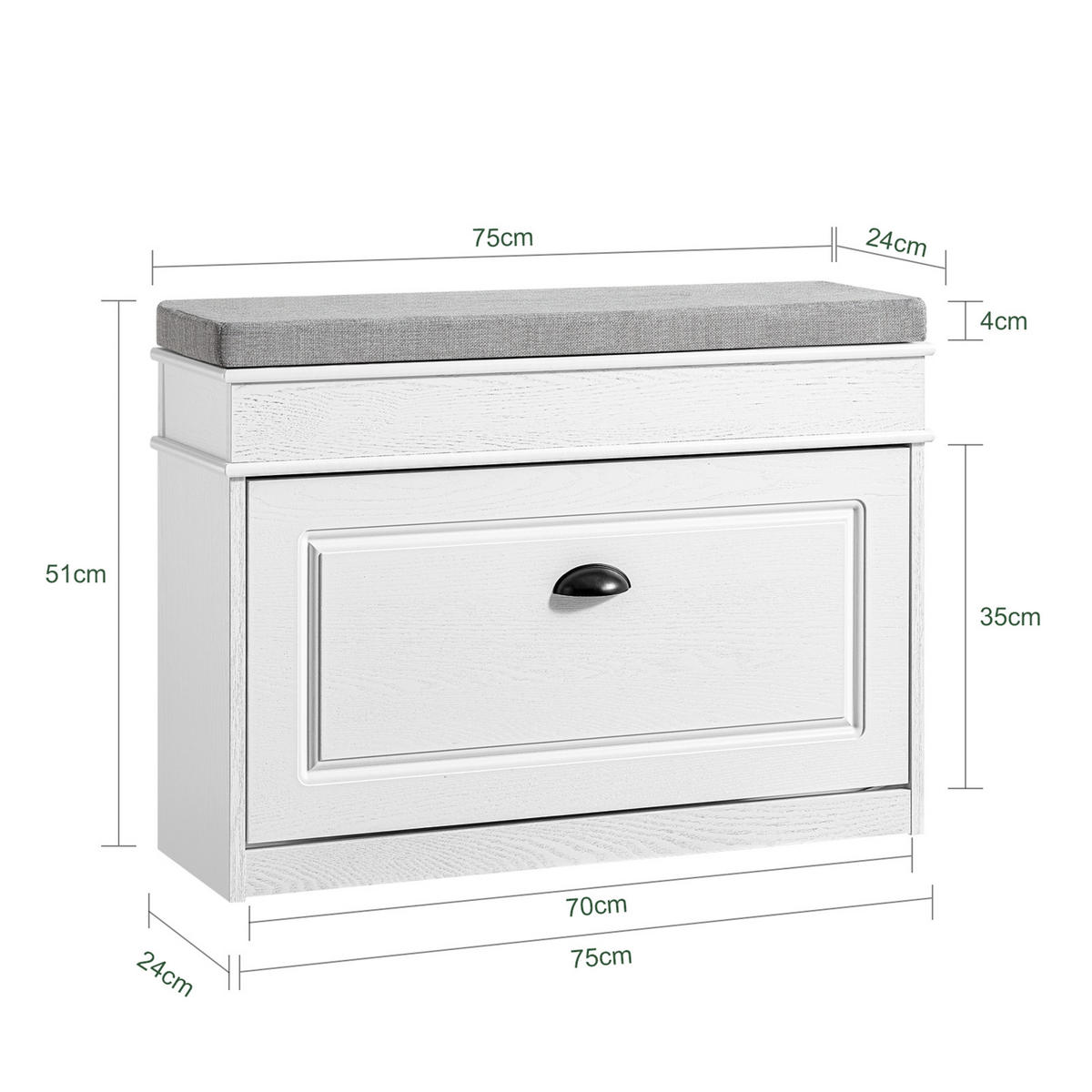 SCHUHBANK Weiß - Schwarz/Weiß, Holzwerkstoff (75/51/24cm) - SoBuy