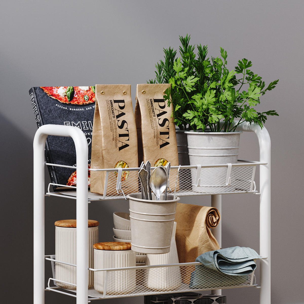 POJÍZDNÝ KONTEJNER Tarro Bílá - bílá, kov (45/64/27cm) - Vicco