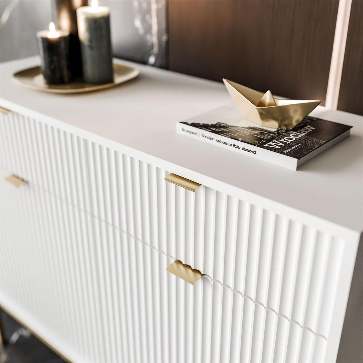 KOMMODE CORTADO GOLD KSZ104 MIT SCHUBLADEN WEISS - Weiß, Holzwerkstoff (104/83/39cm) - Lookway