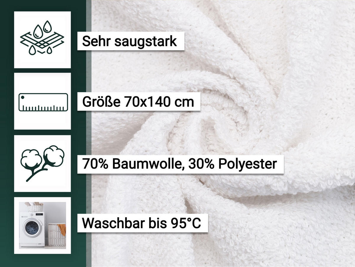 DUSCHTÜCHER, 5er-Set, 70x140 cm, 70% Baumwolle, 30% Polyester, Weiß - Weiß, Textil (70/140cm) - Zollner