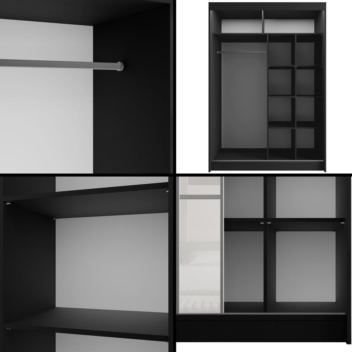 KLEIDERSCHRANK PEKA III mit LED - 150 cm - Schwarz|Weiß - Schwarz/Weiß, Holzwerkstoff (150/215/61cm) - ALTDECOR