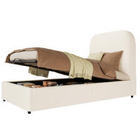 KINDERBETT 90/200 cm mit hydraulischem Stauraum, Lattenrost und gepolstertem Bouclé-Kopfteil, Beige - Beige, Holzwerkstoff (90/200cm) - Redom
