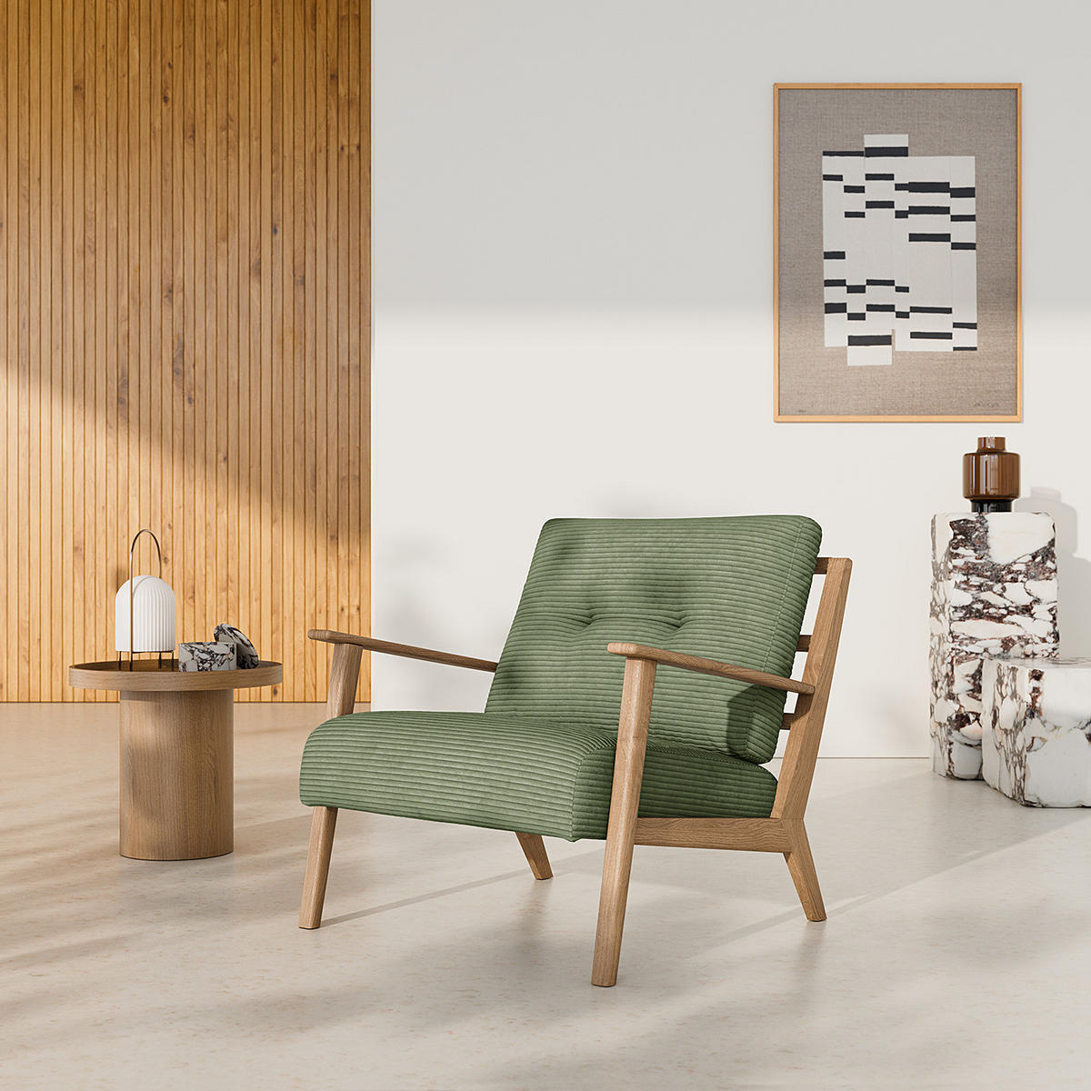 SESSEL - Eichefarben/Grün, Eichenholz/Textil (83/80/75cm) - home24